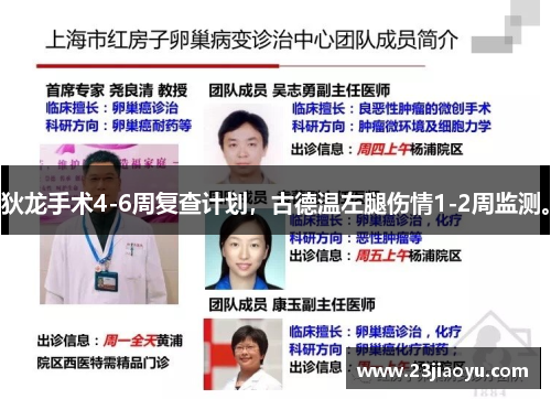 狄龙手术4-6周复查计划，古德温左腿伤情1-2周监测。